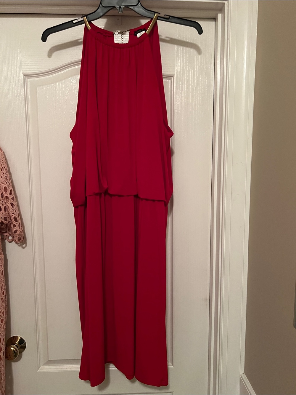 Othr Red Halter Layered Midi Dress